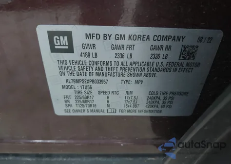 2023 Chevrolet Trailblazer Fwd Lt z USA, uszkodzony, nr VIN KL79MPS2XPB033957